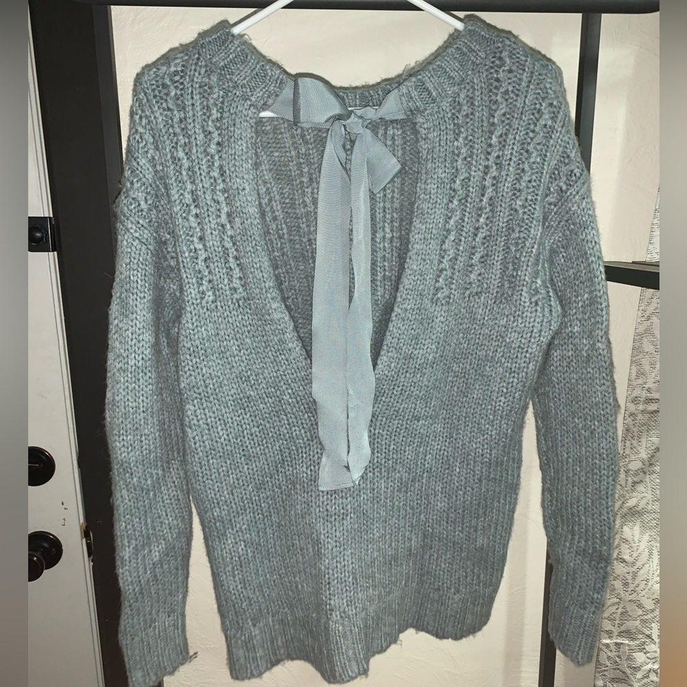 Open Back tie Dusty Sage Green Sweater